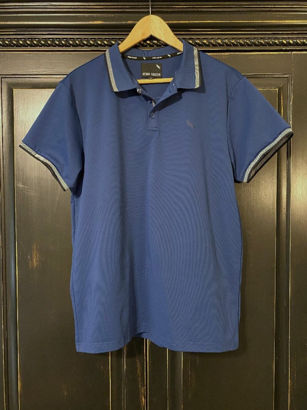 Stone Falcon - Men's Navy Blue Short Sleeve Polo Shirt - Size Large